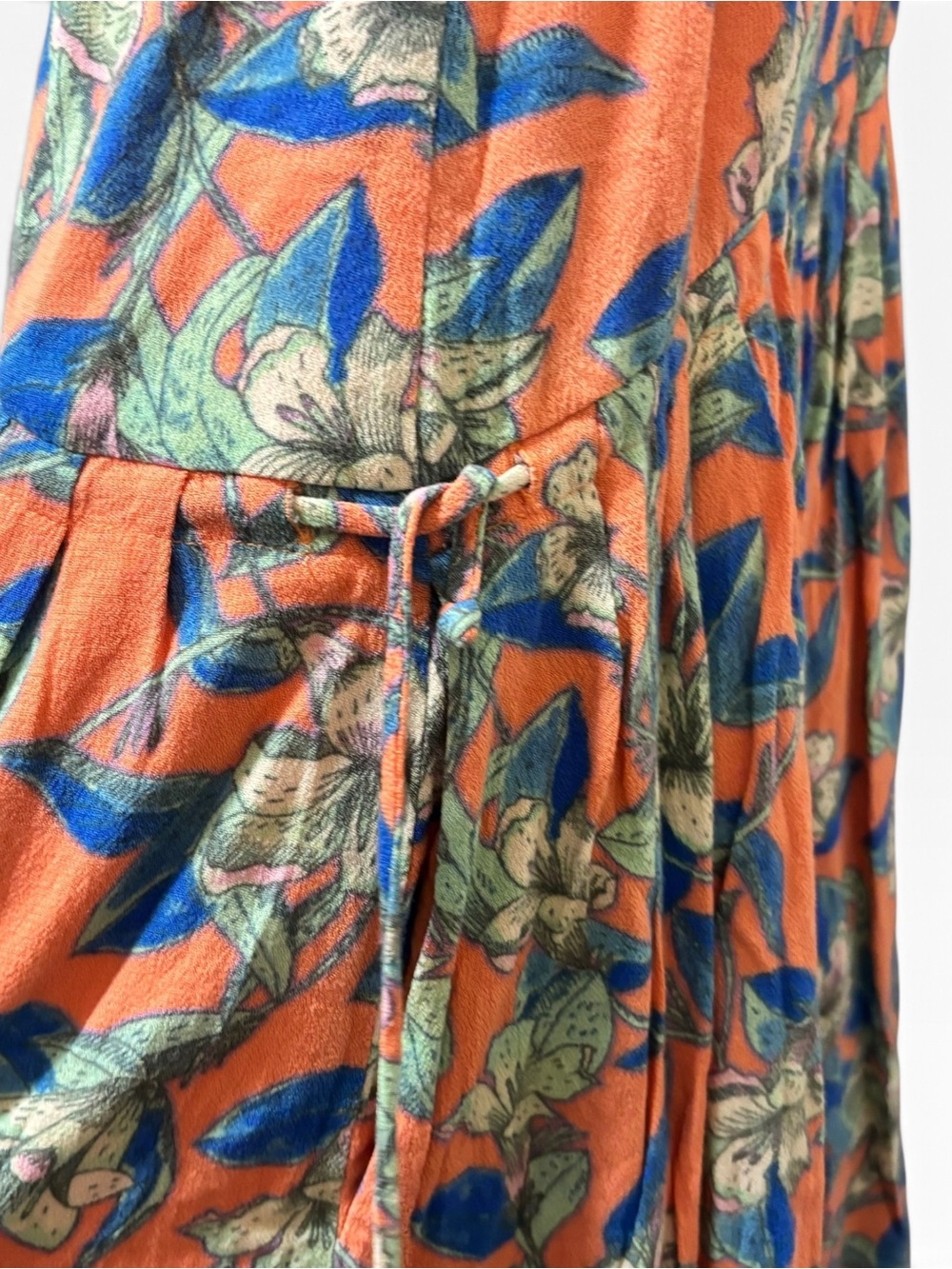 Free People Orange Floral Scoop Neck Drawcord Waist Midi Dress L - Picture 4 of 5